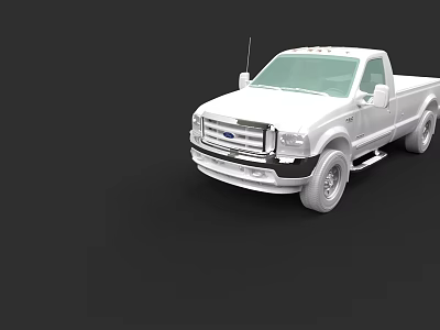 White Ford Single Cab Pickup Truck With Bed And Front Grille Design 3d model