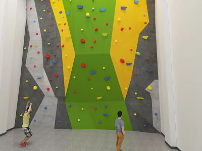 Indoor Climbing Wall With Colorful Holds And People Practicing Climbing 3d model