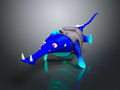 3D Cartoon Blue Creature Game Movie Character With Sharp Fangs Big Eyes And Backpack 3d model