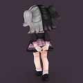 Cute Anime Character With Black And White Pigtails Red Eyes And Purple Plaid Skirt
