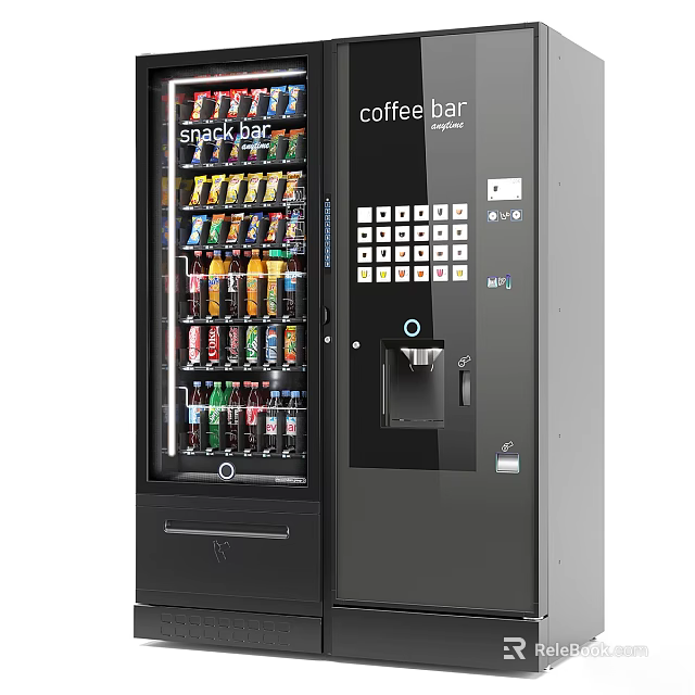 Modern Snack and Coffee Vending Machines with Various Drinks Snacks and Coffee Options 3d model