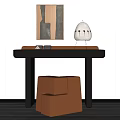 Modern Gray Dressing Table with Minimalist Design Small Items Accent Stool and Pendant Light 3d model