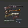 Modern Tactical Weapon Collection Featuring Rifles Pistols And Orange Silver Components 3d model