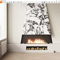 Modern Marble Fireplace With Burning Flames In Elegant Interior Design 3d model