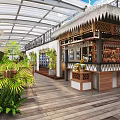 Tropical Garden Landscape With Glass Roof Wooden Deck Outdoor Seating And Lush Green Plants