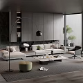 Modern Living Room Interior with Large Windows Light Sofa Green Plants and Wooden Floors