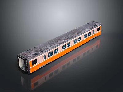 Gray and Orange Train Carriage With Multiple Windows And Smooth Surface Reflection 3d model