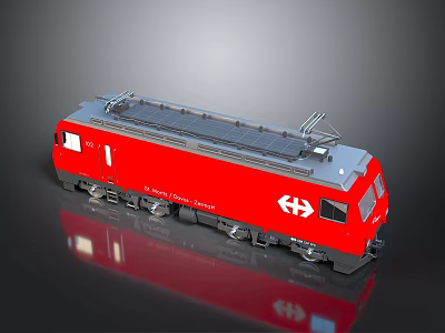 Red Swiss Federal Railways Train Model with Solar Panels on Roof and SBB Logo 3d model