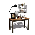 Decorative Ornaments Set on Wooden Desk with Table Lamp Photo Frame Pen Holder and Shelf