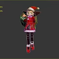Festive Game Movie Character In Red Santa Hat Coat And Backpack With Red Boots