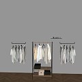 Multiple Clothes Racks With Light Colored Clothes Hanging Middle Rack Has Shelves And Storage Boxes 3d model