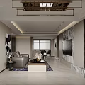 Living Dining Room Interior Design With Dark Sofa Coffee Table And Decorative Painting