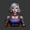 Woman With Light Blue Short Hair Wearing Blue And Orange Detailed Armor 3D Character Model