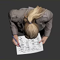 Professional Woman In Suit Holding Notebook And Pen Standing Against Gray Background