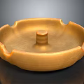 Golden Shiny Round Ashtray With Central Column And Grooved Metallic Edges