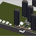 Modern Urban High-rise Residential Buildings Exterior With Cars Trees And Overcast Sky
