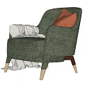 Green Accent Chair With Orange Pillow Gray Blanket And Wooden Legs Modern Design