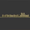 Detailed Ancient Castle Model Featuring Encircling Walls and Tower Structures on Sandy Terrain