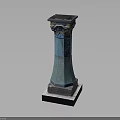 Ornate Architectural Blue Pillar with Intricate Carvings and Square Base Design