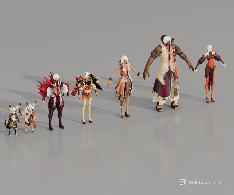 Multiple Game and Movie Characters With Various Outfits Styles Animal Humanoid Forms Arranged Together 3d model 