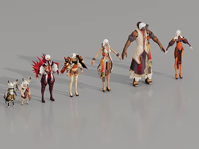 Multiple Game and Movie Characters With Various Outfits Styles Animal Humanoid Forms Arranged Together 3d model