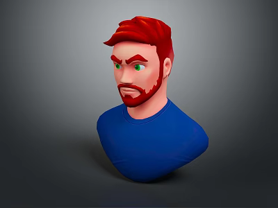 Man With Red Hair Red Beard And Green Eyes Wearing Blue Shirt 3D Bust Model 3d model