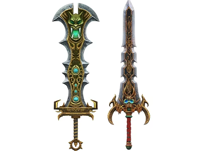 Ornate Mythical Weapons With Intricate Designs Gemstone Accents And Decorative Details 3d model