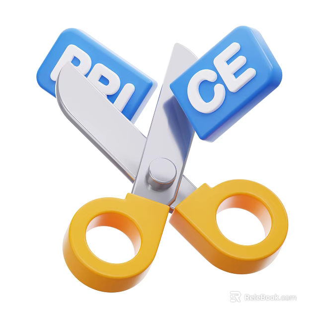 Decorative Ornament Set Featuring Scissors Cutting Blue Price Blocks Design 3d model 
