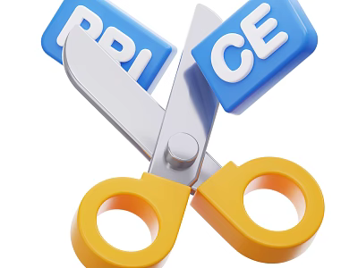 Decorative Ornament Set Featuring Scissors Cutting Blue Price Blocks Design 3d model