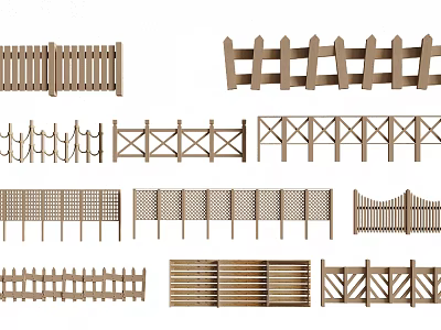 Various Wooden Fence Styles with Different Patterns for Garden Decoration 3d model