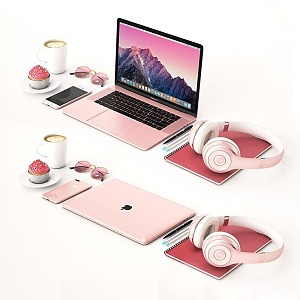 Modern Laptop Wireless Bluetooth Headset Coffee Dessert Glasses 3d model