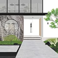 Courtyard Garden with Large Leafy Plants Stone Pathway and Modern Seating Area 3d model