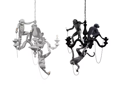 Artistic Monkey Shaped Chandelier Design With White Black Finish And Hanging Climbing Details 3d model