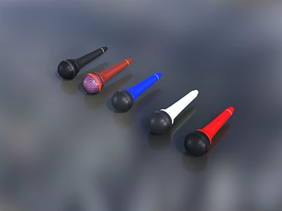 Modern Headphone Speakers in Black Red Blue White Colors Arranged on Gray Background 3d model