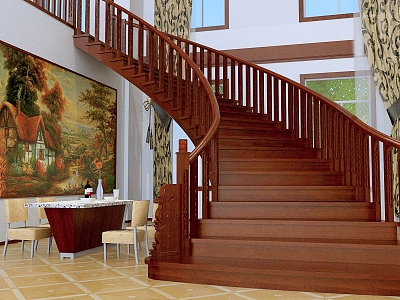 Indoor Stairs Fan-shaped Stairs Solid Wood Stairs model