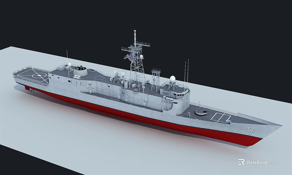 Warship Number 59 with Gray Hull Red Bottom Superstructure Radar Antennas and Deck 3d model 