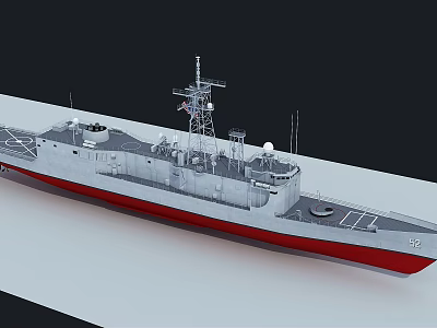 Warship Number 59 with Gray Hull Red Bottom Superstructure Radar Antennas and Deck 3d model