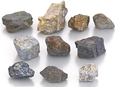 Natural Stone and Wood Pieces with Various Shapes Colors and Textures 3d model