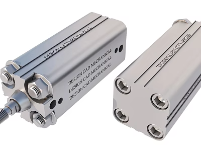Silver Industrial Pneumatic Cylinders With Bore Size And Stroke Labels 3d model