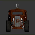 Vintage Red Rusty Car With Exposed Engine And Large Off Road Tires