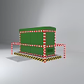 Green Industrial Equipment Featuring Red White Striped Poles Yellow Black Warning Tape And Gray Platform