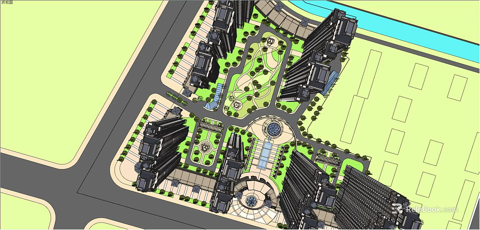 Residential Area Master Plan Featuring High Rise Buildings Green Spaces And Central Squares 3d model 