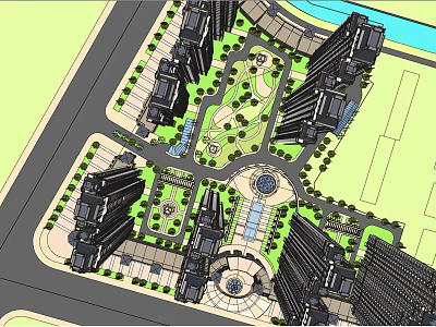 Residential Area Master Plan Featuring High Rise Buildings Green Spaces And Central Squares 3d model