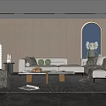 Modern Living Room Interior Design With White L shaped Sofa Wooden Accent Wall And Arched Decor