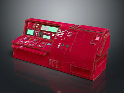 Red Control Panel Console Featuring Multiple Screens And Control Buttons On Modern Sleek Red Body 3d model