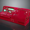 Red Control Panel Console Featuring Multiple Screens And Control Buttons On Modern Sleek Red Body