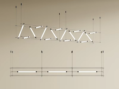 Modern Geometric Chandelier Design With Metal Frame And Linear Light Tubes 3d model