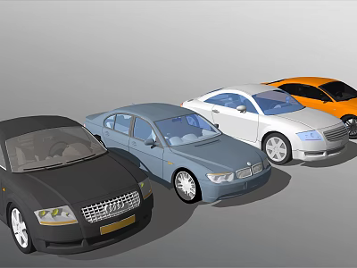 Stylish Modern Cars In Black Blue White And Orange Colors 3d model