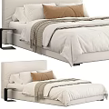 Minimalist Modern Double Bed Interior With Soft White Bed Sheets Beige Pillows And Black Nightstand