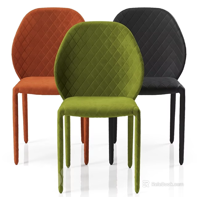 Modern Minimalist Accent Chairs With Diamond Quilted Design Orange Green And Black Slender Legs 3d model 